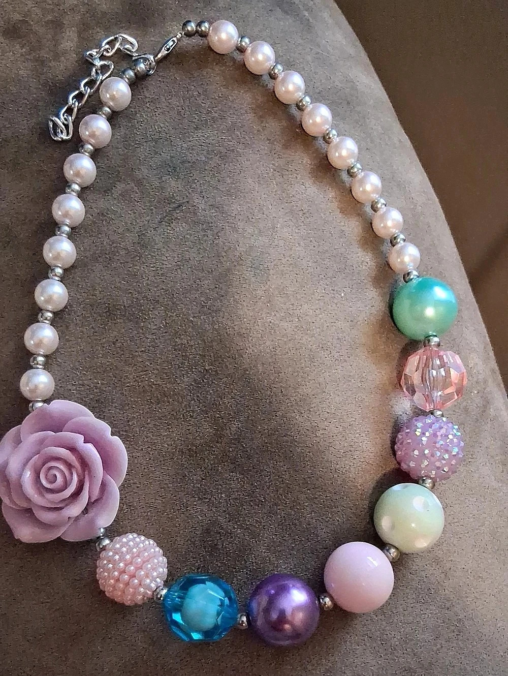 Beaded Flower Statement Necklace in Pink & Purple Like New
